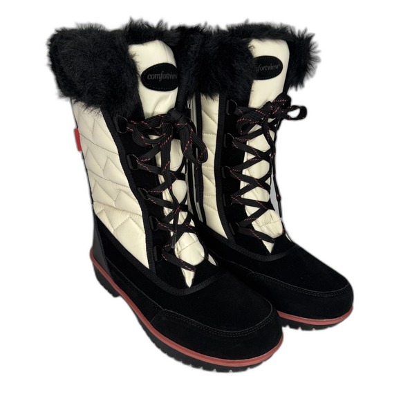 Comfortview Womens Sz 9 Waterproof Black White Snow Winter Boots - Picture 1 of 9